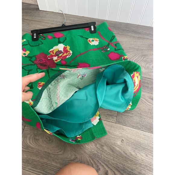 J Crew Pencil Skirt Size 6 Kelly Green Floral Basket Woven Cotton Knee Length - Picture 5 of 7